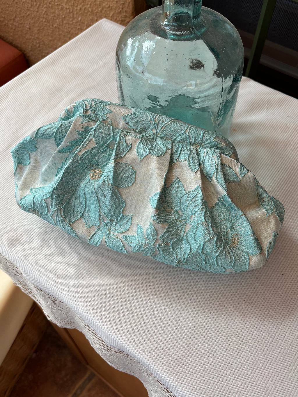 Bolso Marcela brocado flores azul