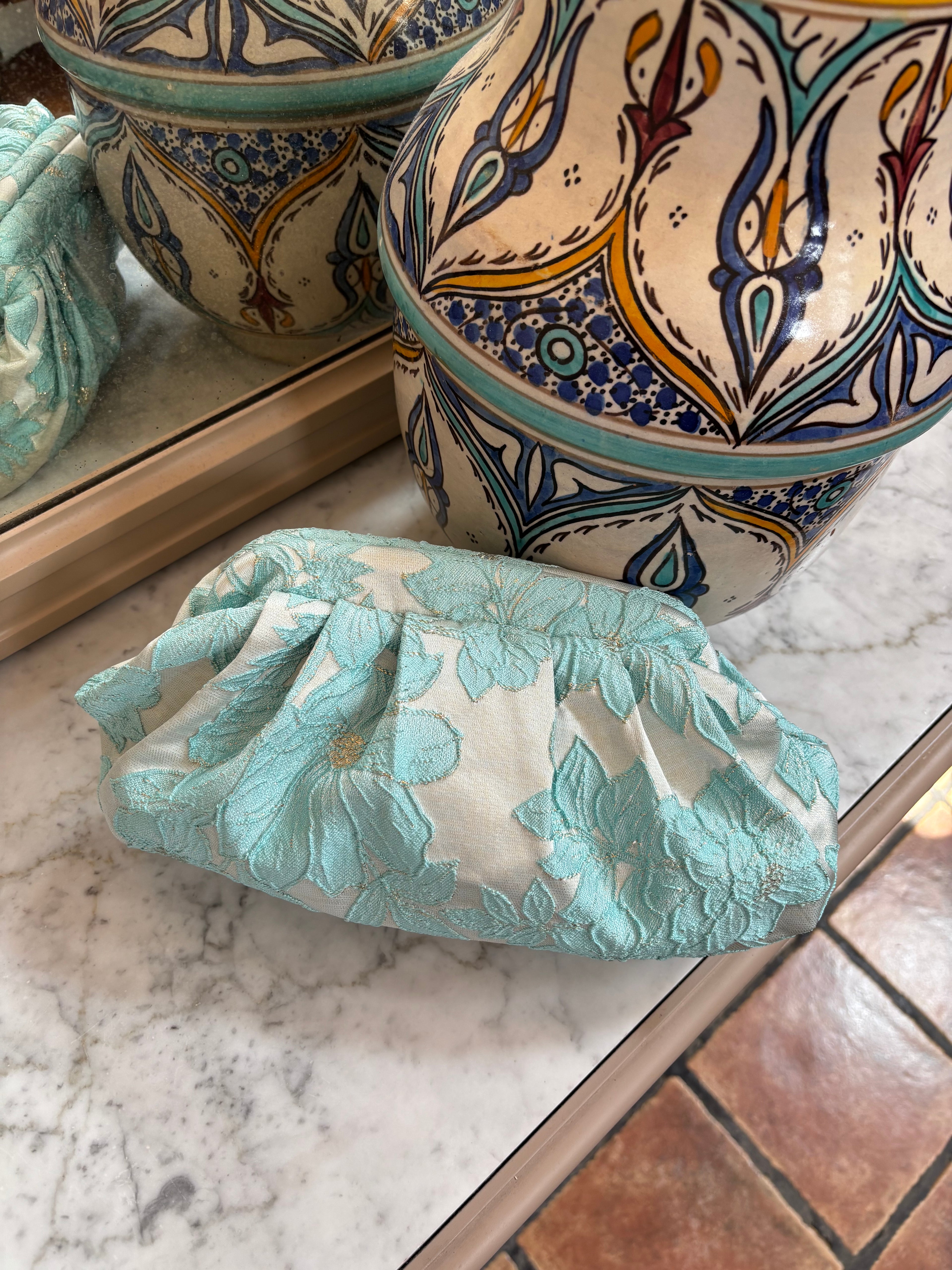 Bolso Marcela brocado flores azul